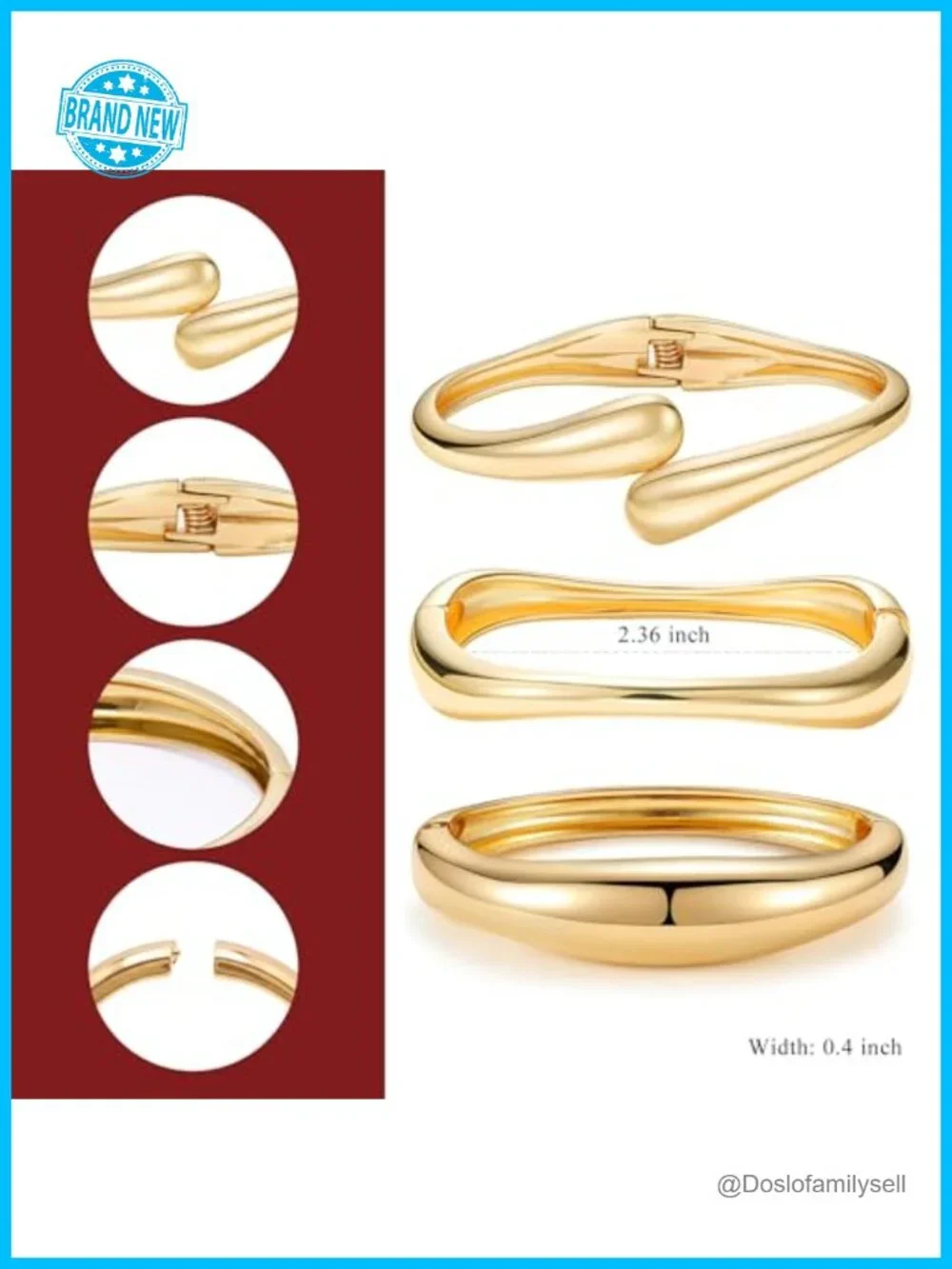 3 Pack 14K Gold Plated Chunky Bangle Bracelets Set for Women Stackable Hinge